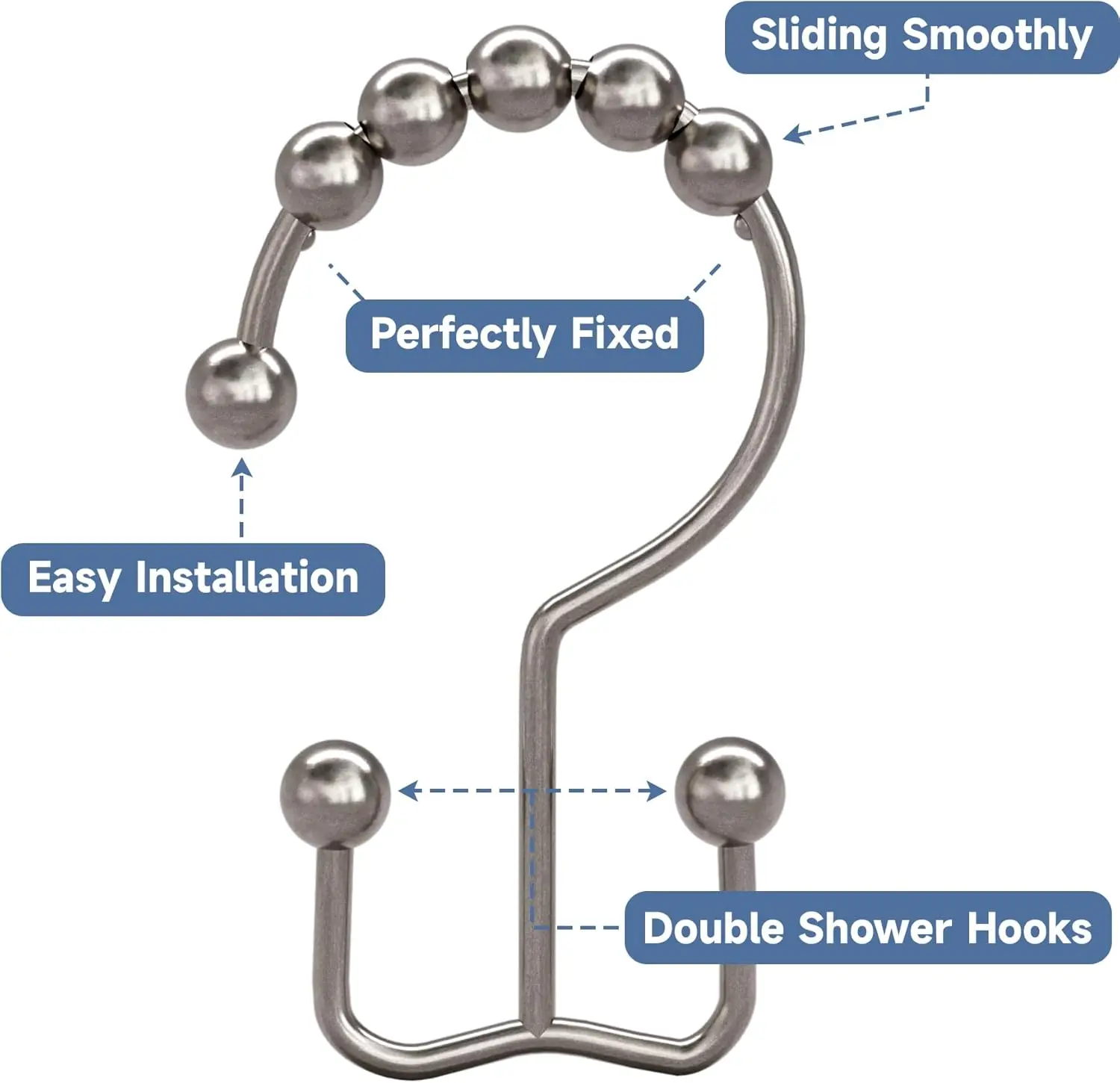 12pcs Shower Curtain Hook Ring Used for Bathroom Shower Bar Rust Proof Metal Iron Material Double Sliding Hook Ring