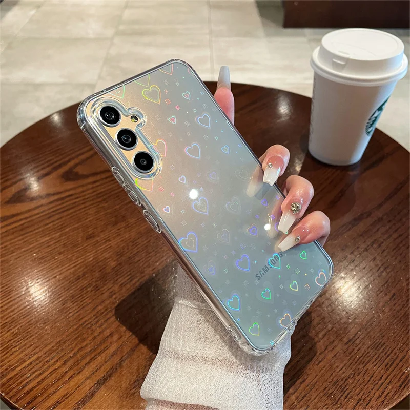 Laser Love Heart Gradient Transparent Airbag Case