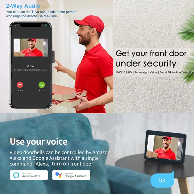 Tuya 1080P Wifi Wireless Video Doorbell Door Phone Camera Intercom Support Electronic Lock Remote Unlock Module with RJ45 to POE 2