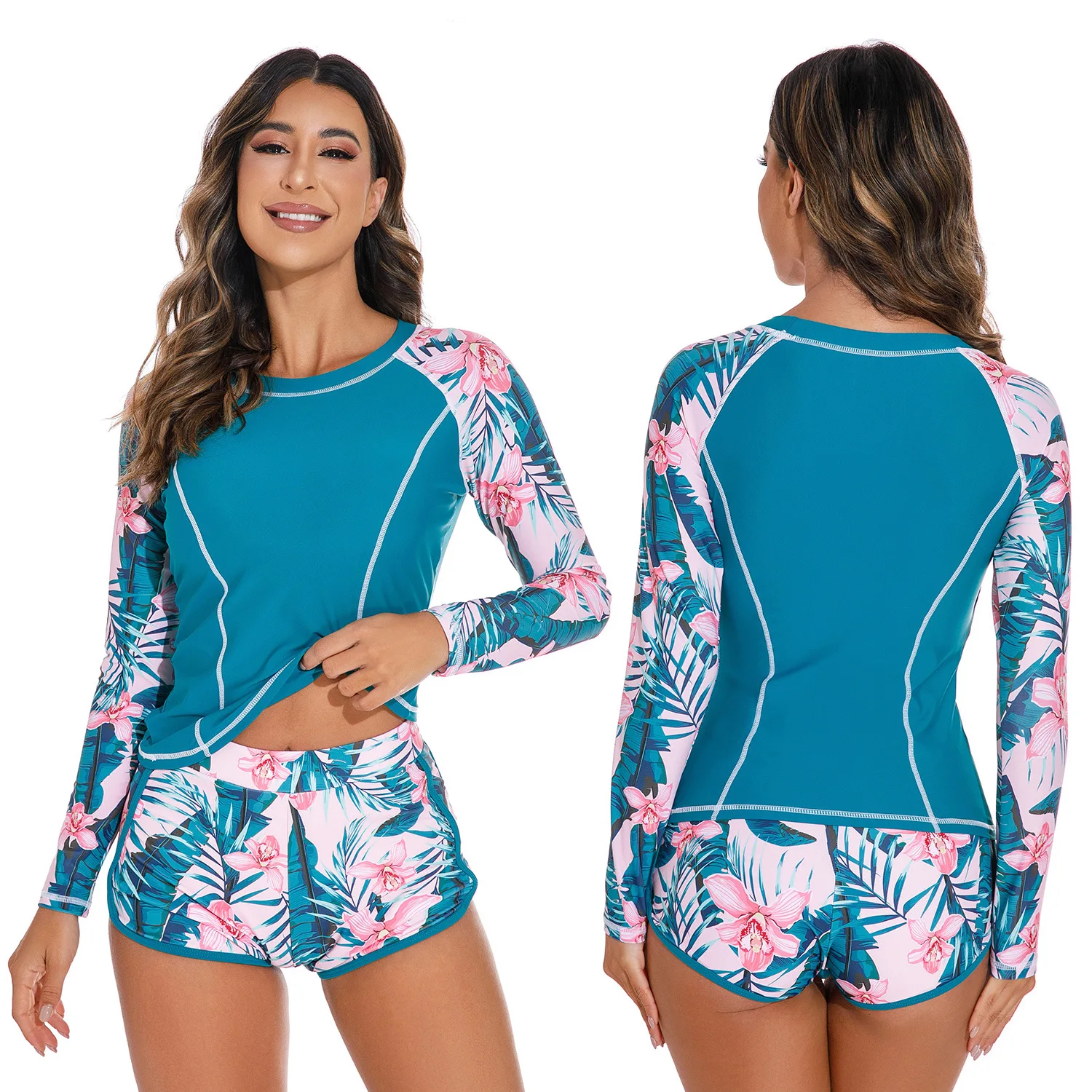 

Sexy Swimsuit Bikini Mujer Rash Guard 2023 Women Long Sleeve Swimwear Rashguard Surfing Two Piece Tankini Set Surf Swimming