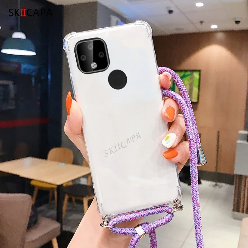 Shockproof Silicone Crossbody Case with Strap - Transparent Cover