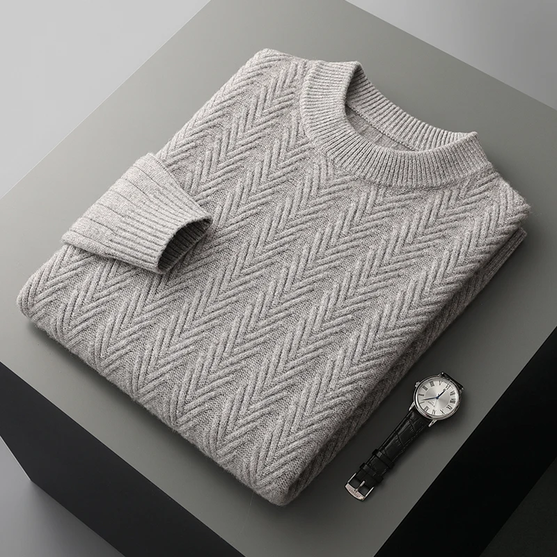 Thickened floral Autumn/winter new 100% Merino wool cashmere sweater men's O-neck pullover warm bottom knit shirt top 3