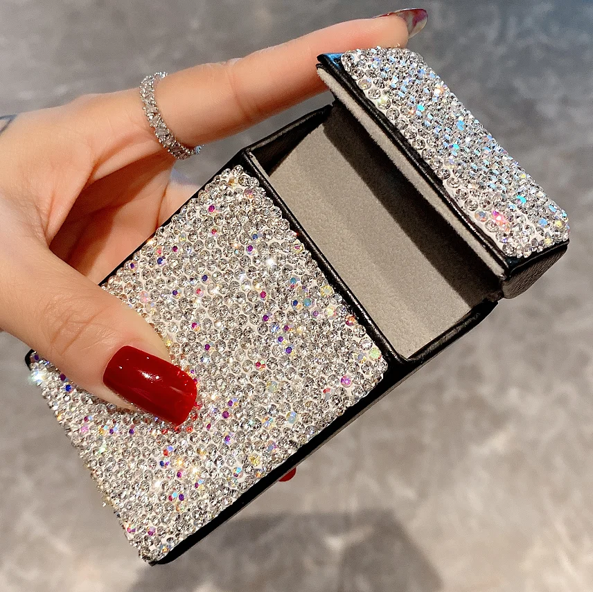 

Slim Rhinestones Cigarette Case Diamond Holder 20 Sticks PU Leather Portable Flip Smoking Storage Box Thin Smoke Ladies Gifts