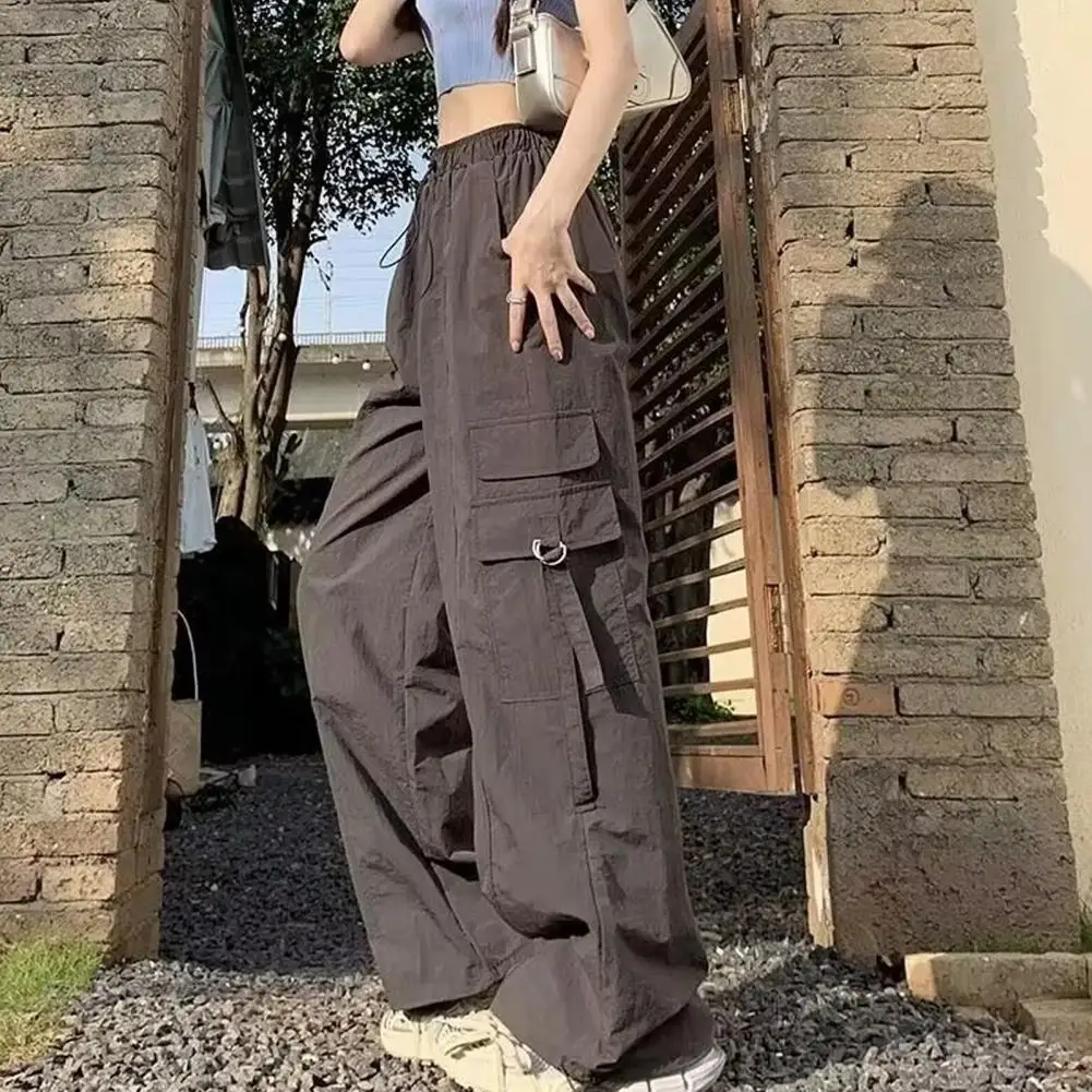 

Women Pants High Waist Women's Cargo Pants with Adjustable Drawstring Wide Leg Design Multiple Pockets for Sports Casual Wear