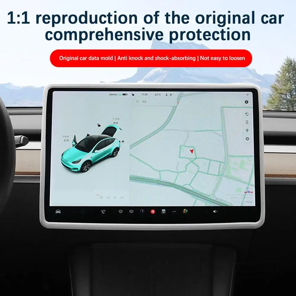 

Силиконовая рамка для Tesla New Refresh Model3/Y, Центральная навигация, клетчатая защита экрана, аксессуары, новинка 2024 W0C8