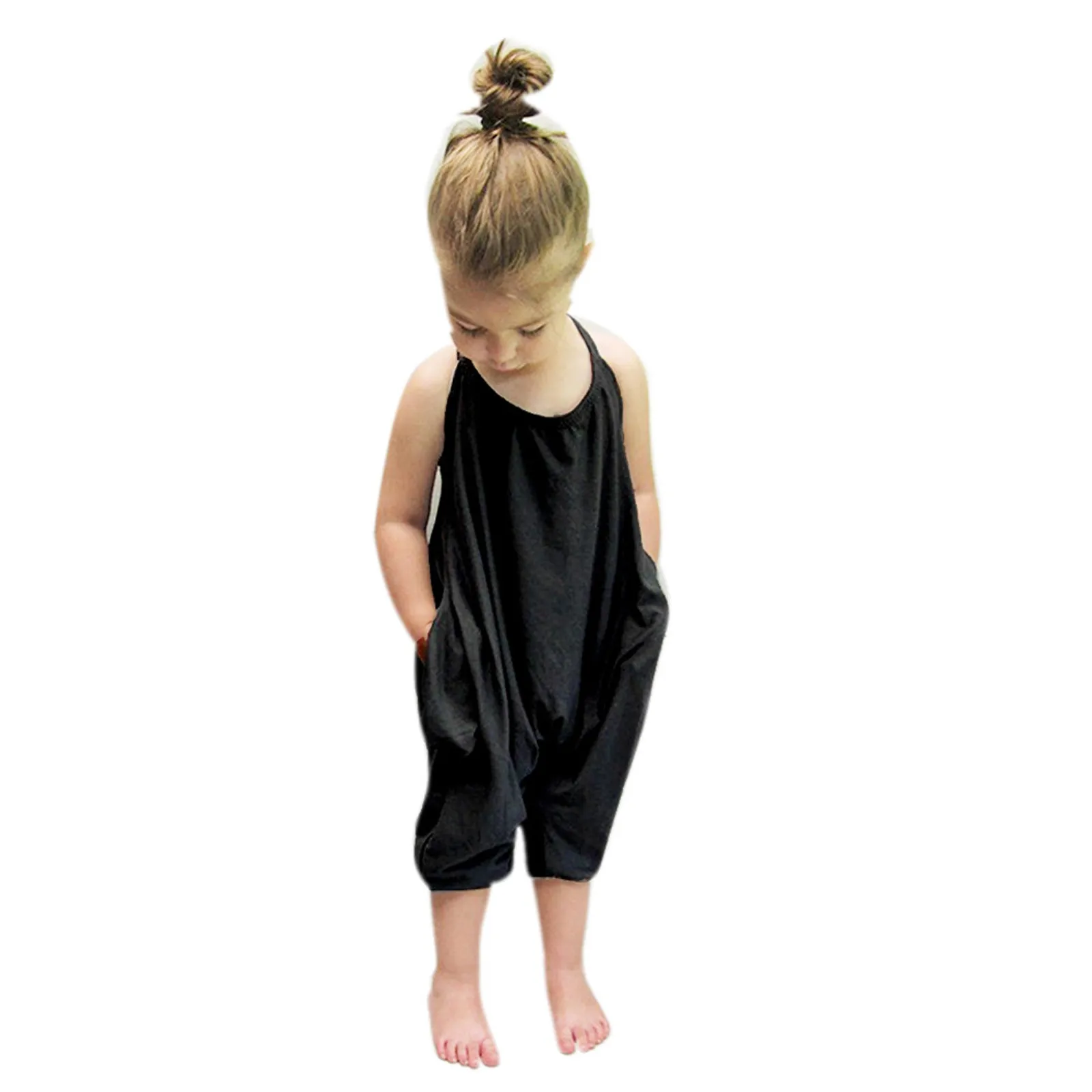 Cute Infant Baby Girls Romper Summer Girls Clothes 1-6 Year Kids Jumpsuits For Girls Backless Baby Romper Harem Pants Solid Color Clothes Kid Girls Jumpsuits carters baby bodysuits	 Baby Rompers