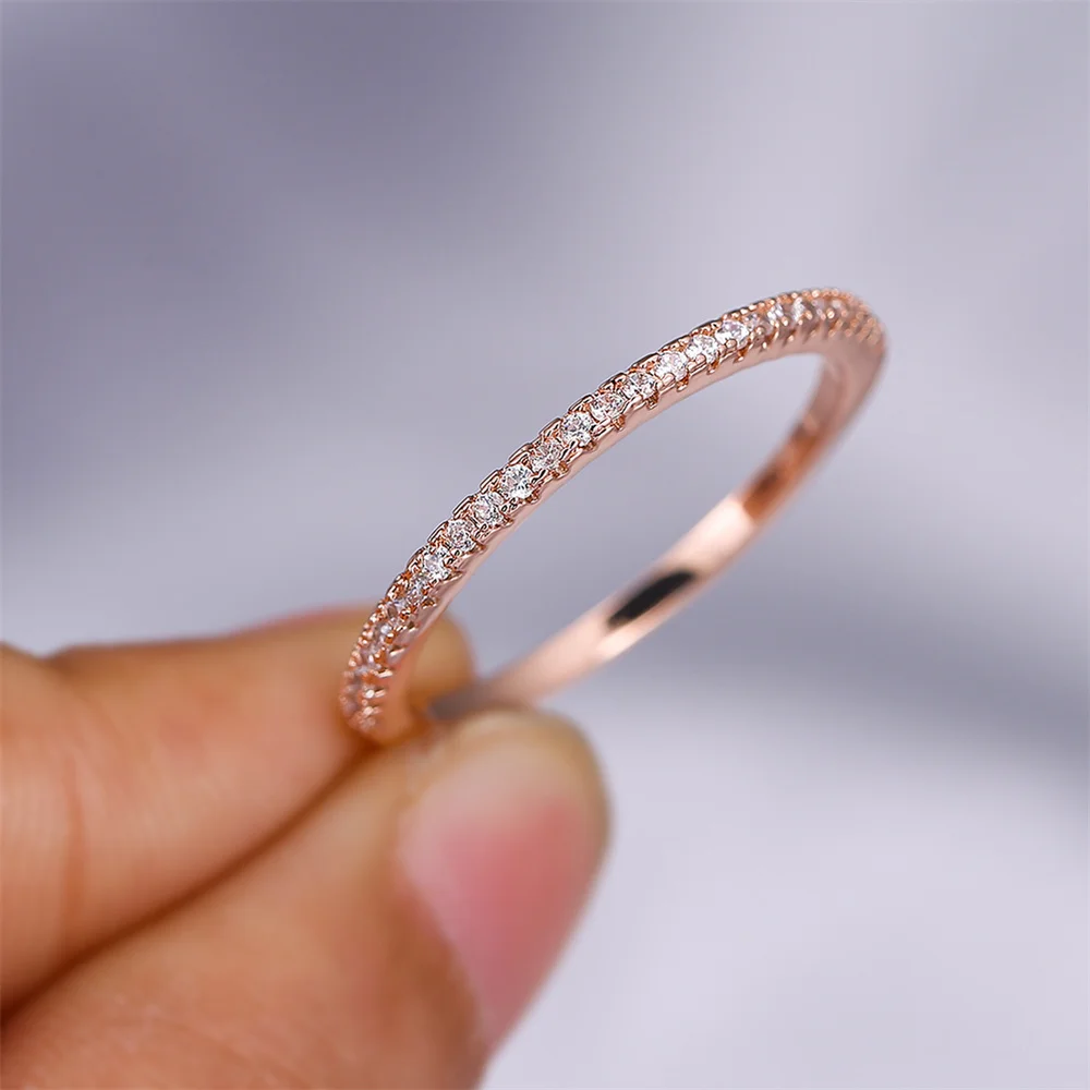 Single Row Stone Wedding Band Rings For Women Rose Gold Simple Fashion Stackable Thin Ring Engagement Jewelry wedding rings,engagement rings,stone rings,fashion rings,gold rings,stackable rings,fashion ring,finger rings