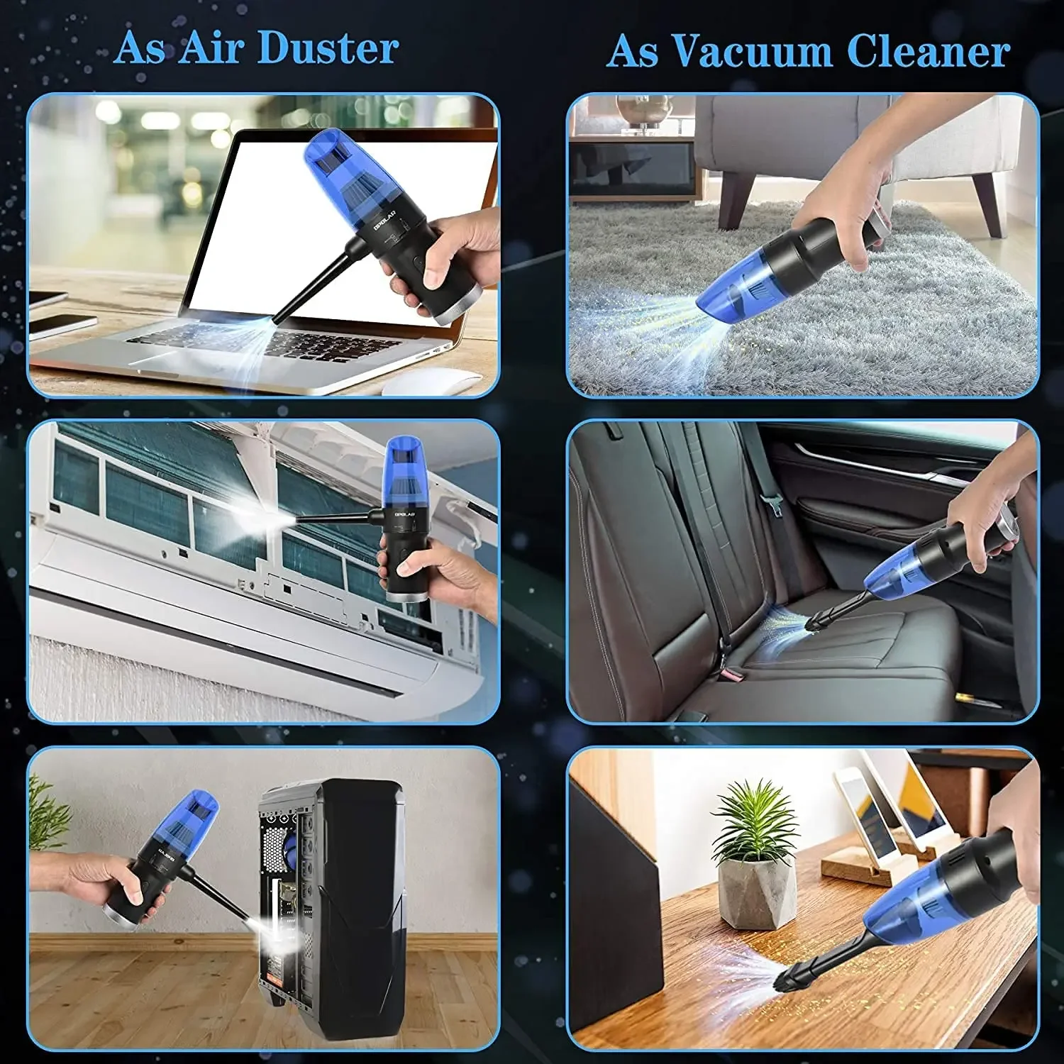 Air Duster ATEnge Computer Vacuum Cleaner Blower and Vacuum 2in1 Rechargeable Electric Air Duster for Car PC Home and Office Dust Cleaning