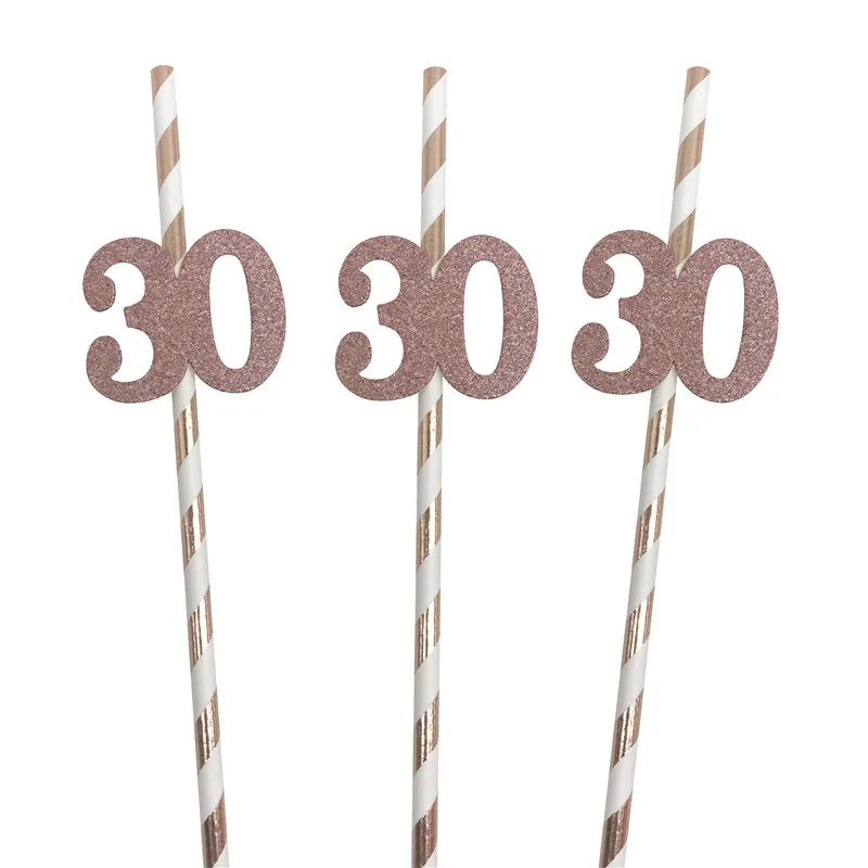 Rose Gold Milestone Celebration Straws - Elegant Birthday & Anniversary Party Decorations