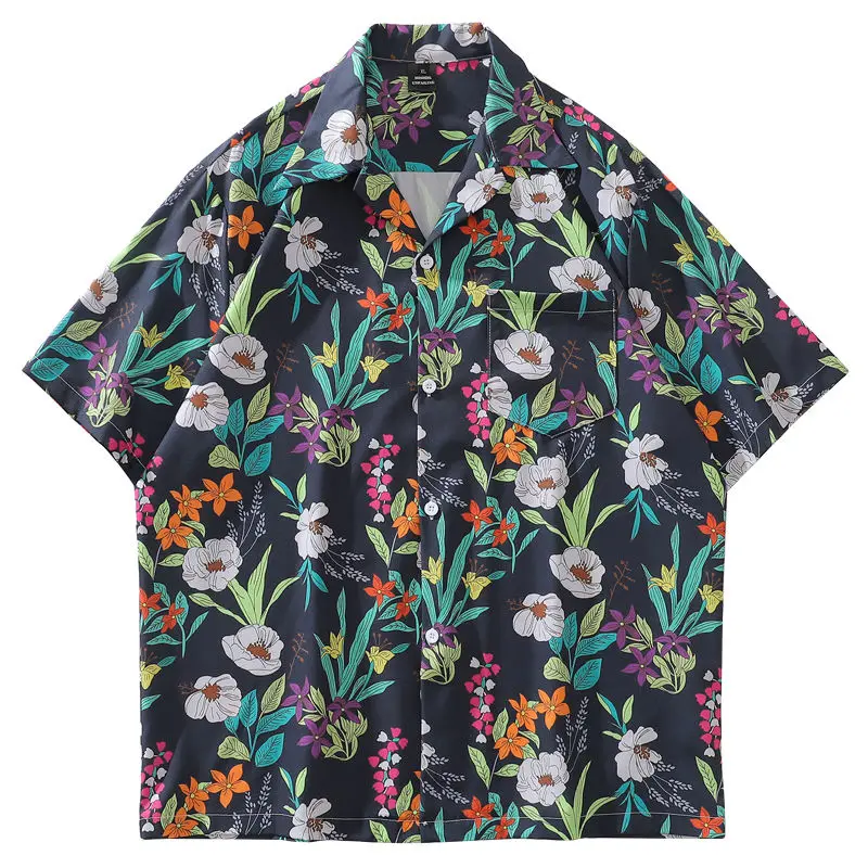 

Vintage Dark Punk Goth Floral Button Up Shirt for Men Women Cuba Hawaiian Summer Beach Casual Tops Harajuku Casual Large 2XL Tee