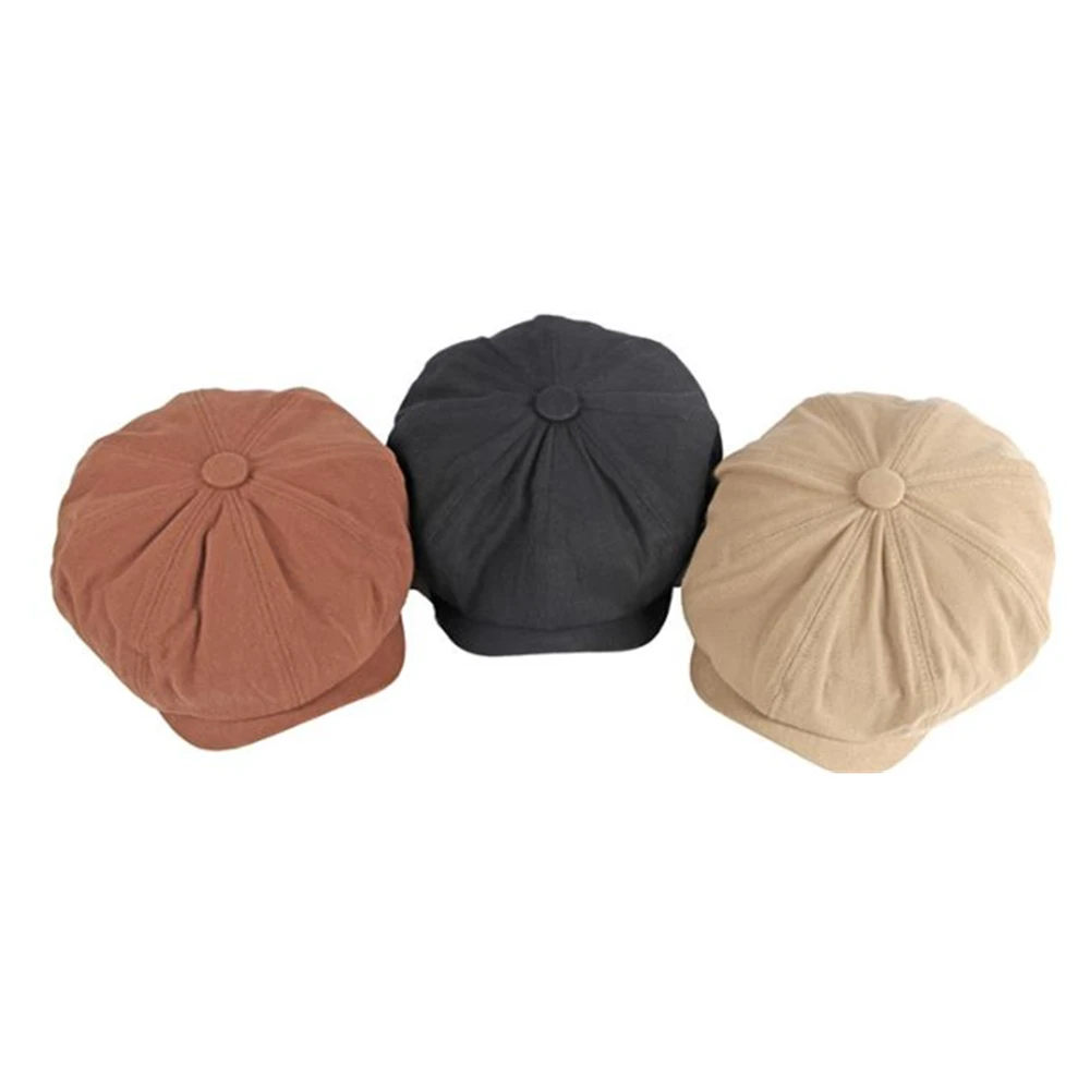 Flat Cap Hat Men for Summer Newsboy Cap Solid Cotton Mens Beret Hat Women Octagonal Hat Vintage Black Eight Panel Hat 4