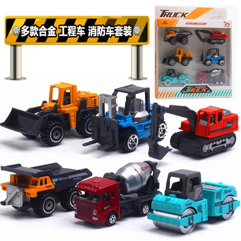 

6pcs Diecast Car Engineering Model Excavator Crane Dump Truck Garbage Vehicle Classic City Construction Children Toy for Boy