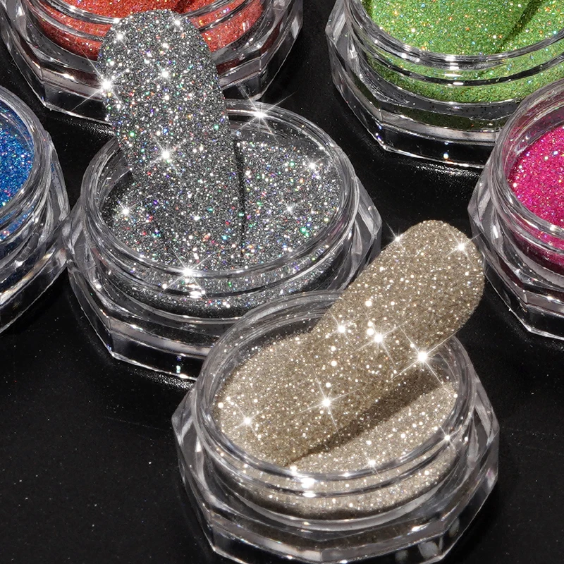 HNDO Shiny Reflective Sparkle Glitter Nail Diamond Powder for Party Disco Nail Art Manicure Design Decor Colorful Dust Pigment