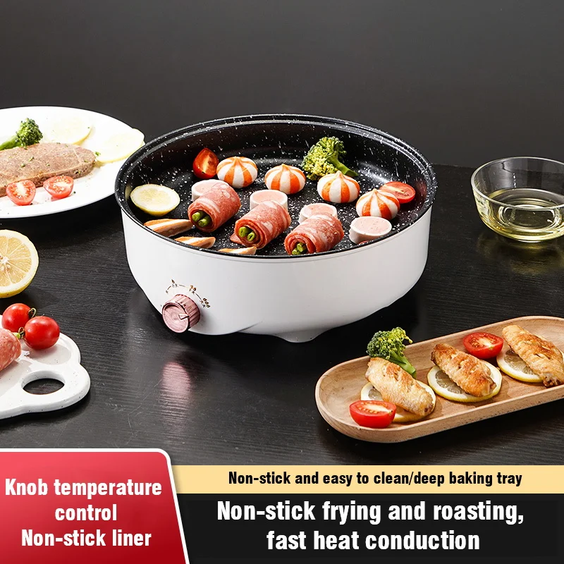 220V MultiCooker Electric Frying Pan Househould Barbecue Fried Steak Fish Omelette Frying Pan Non-stick Electric Machin EU Plug 2