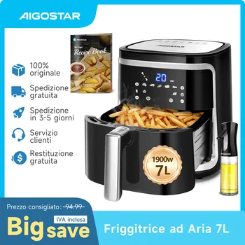 Aigostar Cube 30IBT - Friggitrice ad Aria 7-in-1, 1900W, 7L, Pannello touch a led, 7 Scelte già programmate, Forno, Arrostire, Cestello removibile anti aderente, Mantenimento calore, 20- Ricette 1