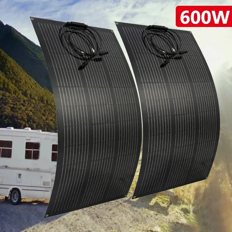 300W 600W Solar Panel Kit 18V Flexible Monocrystalline Solar Cell Power Charger for Outdoor Camping Yacht Motorhome Car RV Boat
