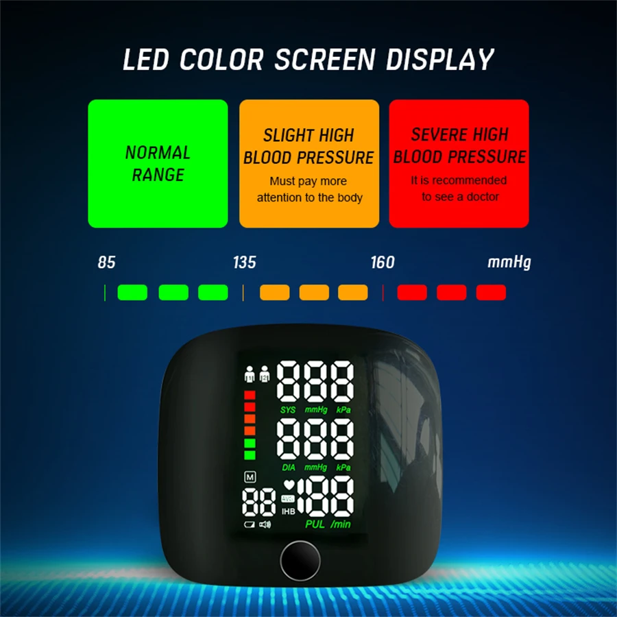 LED Screen Wrist Blood Pressure Monitor English Voice Broadcast Rechargeable Blood Pressure Measuring Device Sphygmomanometer blood pressure monitor blood pressure meter