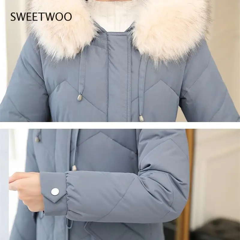 Women's Coat Down Cotton-Padded Jacket Parkas 2019 Winter New Jackets Warm Fur Collar Hooded Outerwear Long Cotton Coats Slim