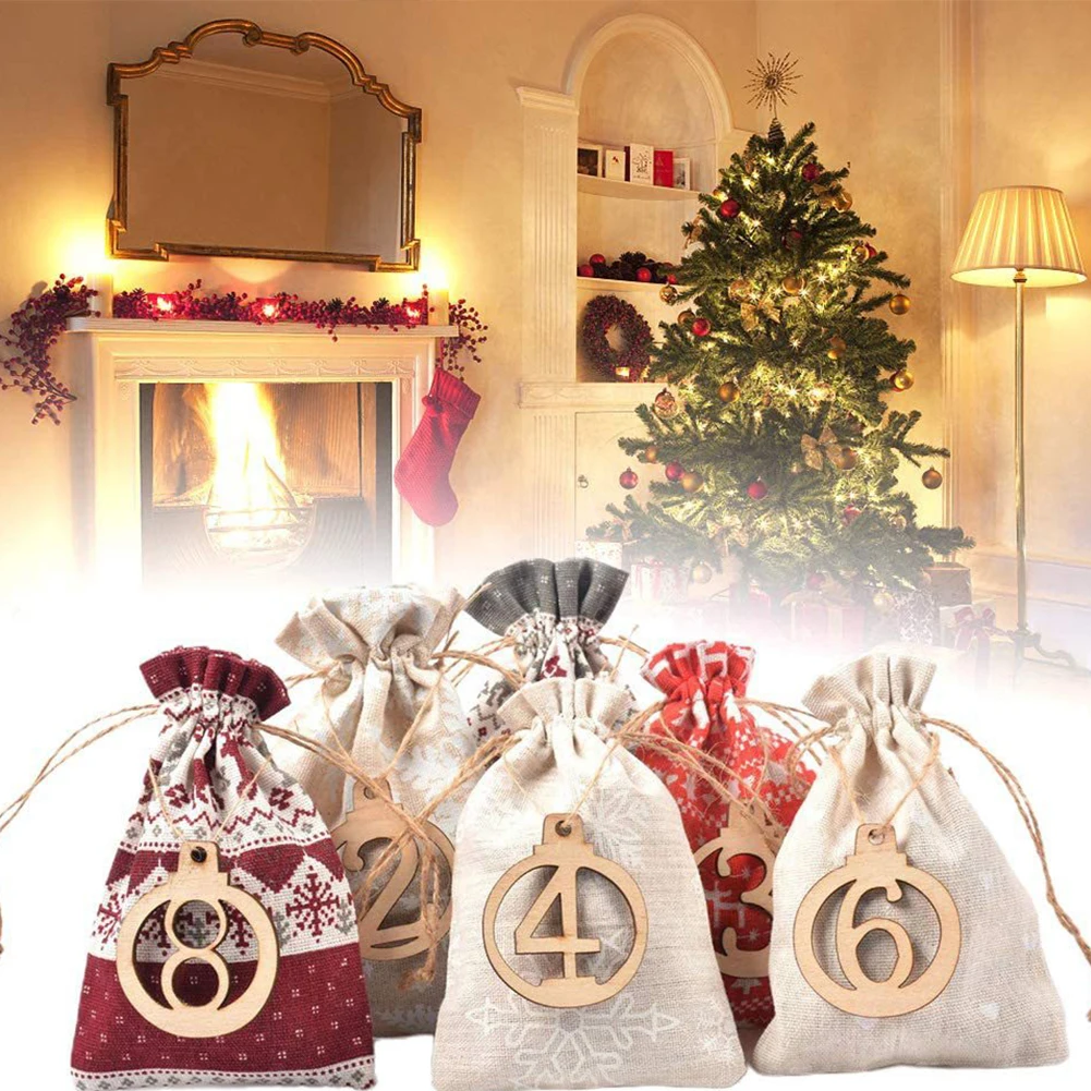 2023 24Days Christmas Advent Calendar Bags Advent Calendar Gift Bags DIY Set with Paper Sticker Noel New Year Christmas Decor