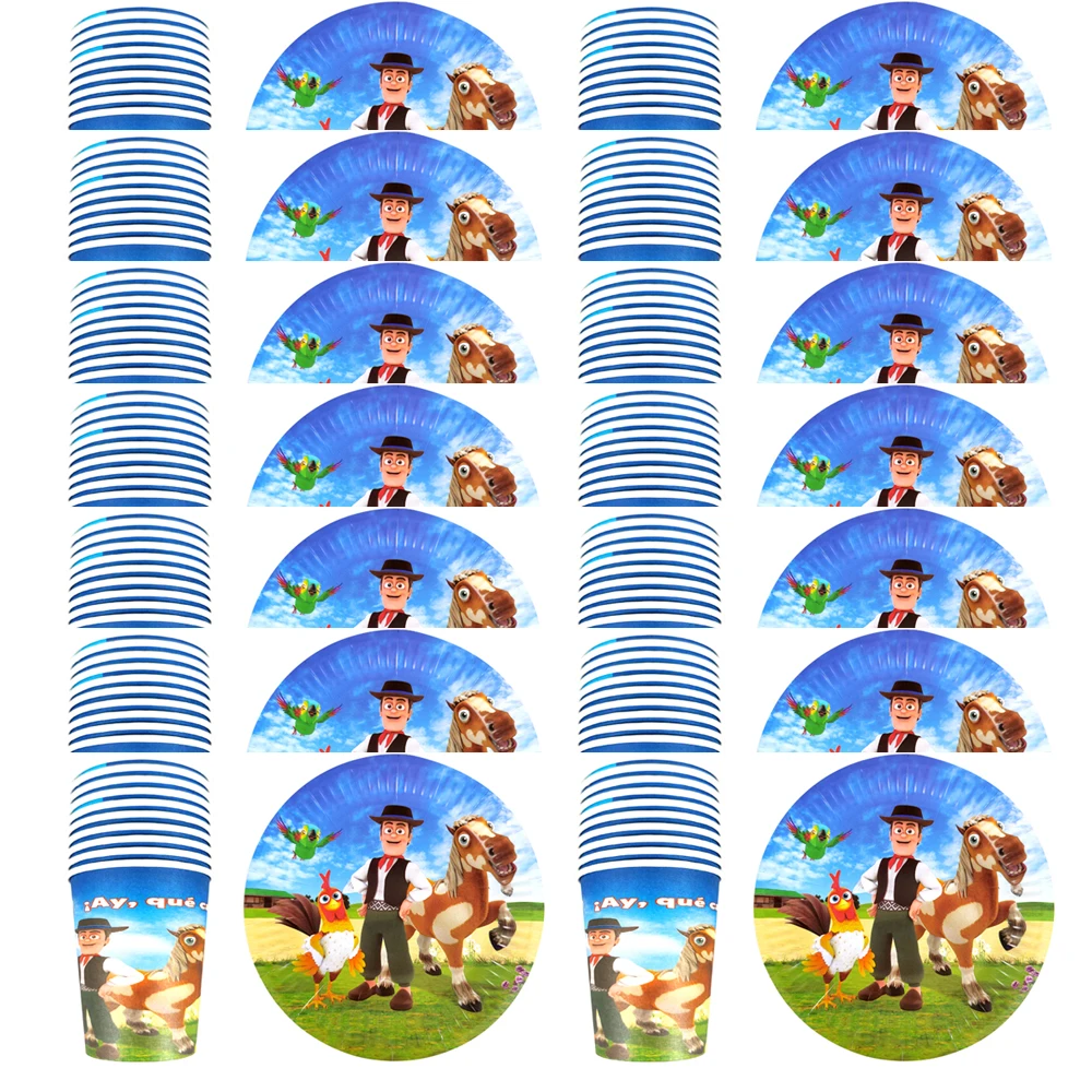 

60pcs/lot Kids Boys Favors Decorate La granja de zenon Farm Ranch Design Cups Plates Happy Birthday Events Party Tableware Set
