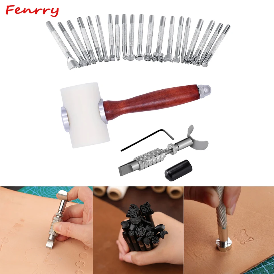 

Fenrry Professional Leather Punch Hammer Handmade Leather Carving Stamping Kit Adjustable Engraving Knife Leather Craftwork Tool