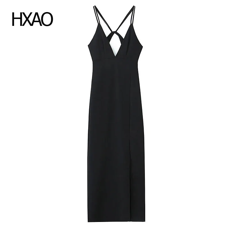 

HXAO Black Dress Women Summer Dresses Long Dress Backless Sexy Dress Fashion Midi Dresses Luxury Woman Party Dress Elegant Gowns