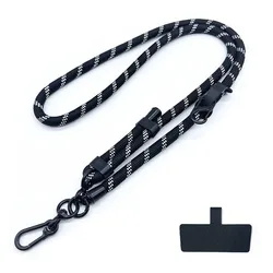 Adjustable Outdoor Universal Phone Lanyard with Card Holder and Anti - Lost Wrist Strap (Black white)