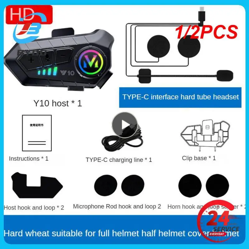 

1/2PCS Kebidumei Y10 Motorcycle Helmet Bluetooth Headset 2000Mah Super Long Standby Wireless Hands-free Waterproof Motorbike