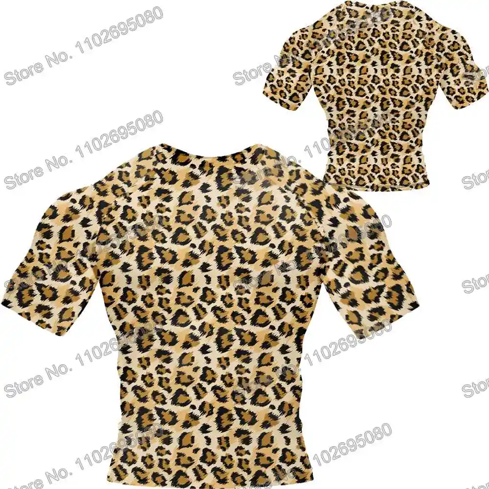 Leopard Surf Clothing BJJ MMA Men Rash Guard Short Sleeve Diving T-Shirt Tight Swimwear Summer Beach Floatsuit Women GYM Tops