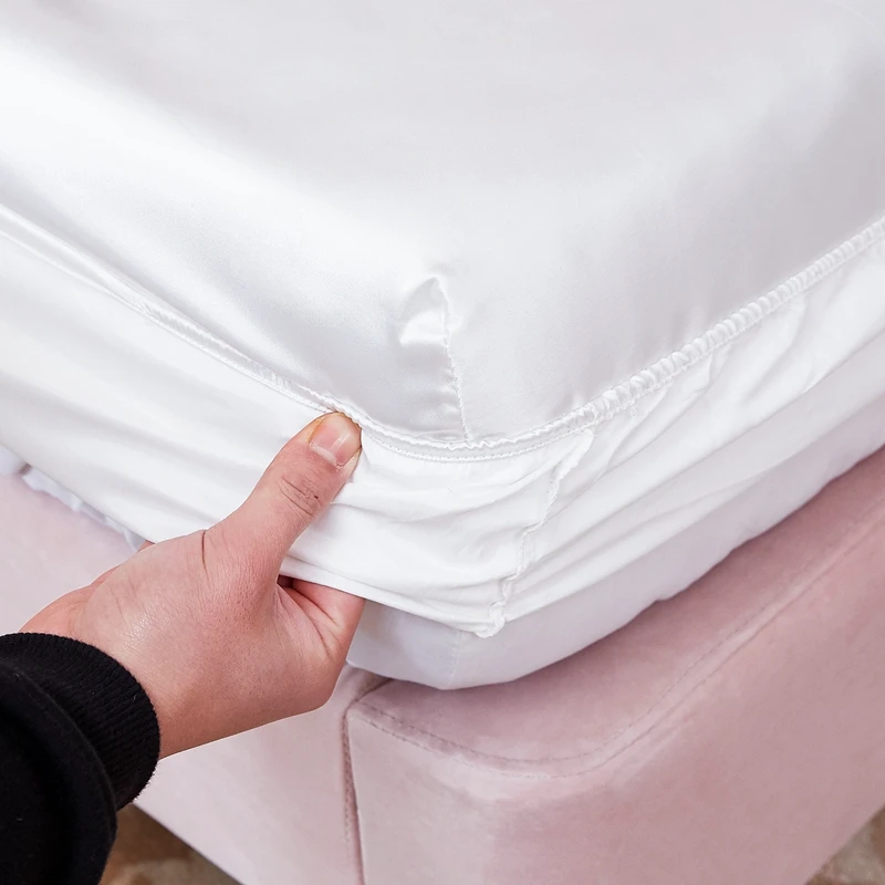 Luxury Satin Fitted Sheet High-End Monochrome Mattress Cover With Elastic Band Bedsheet Home Hotel Bedding Fit Sheet 4