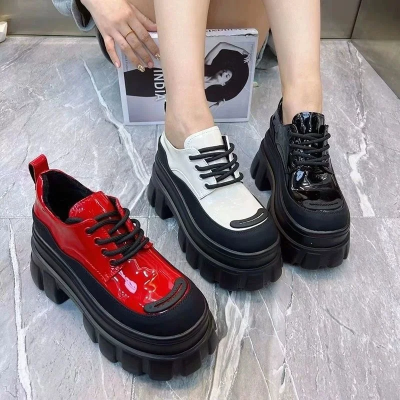 

Spring single shoe female patent leather candy color leather super fire thick sole casual low top sports leather shoes female