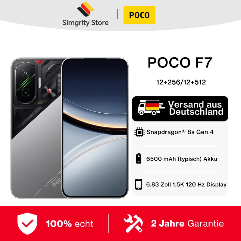 Xiaomi POCO F7 Smartphone 5G 12+256GB/12+512GB, Snapdragon 8s Gen 4,6.83 Inch 1.5K 120 Hz AMOLED Display, 6500mAh Battery 90W HyperCharge, 50MP Sony Camera with OIS,NFC/Bluetooth 6/GPS/Galileo