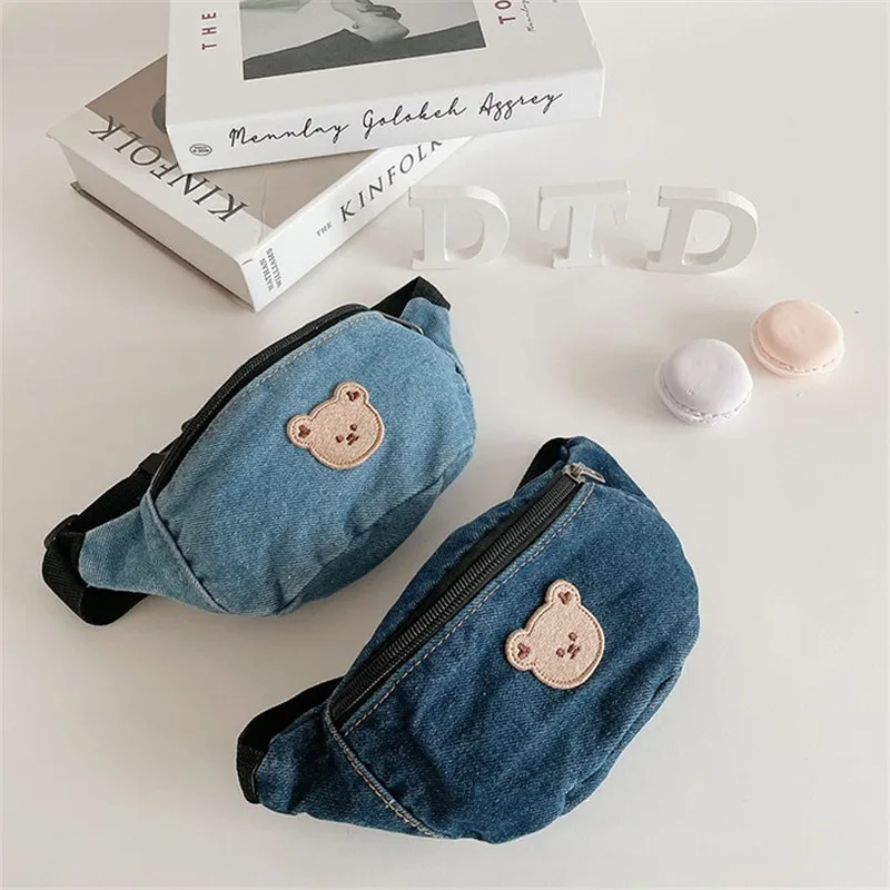 Korean Style Kids Bag Bear Crossbody Design Purse Handbags Bags Denim Baby Girls Boys  Shoulder Bag Child Wallet Kids Backpack