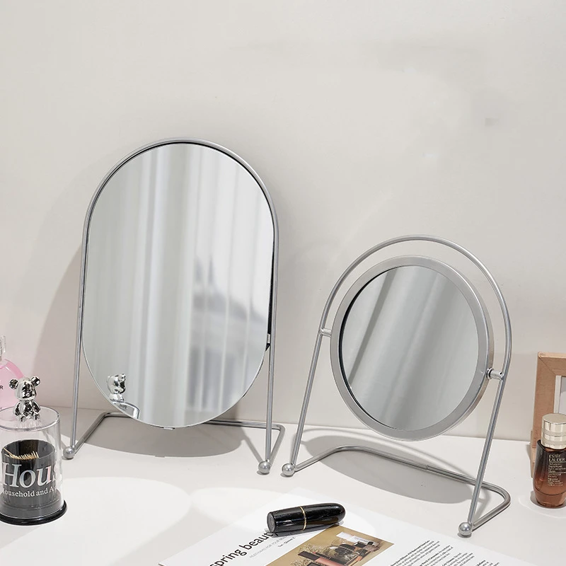 New Simple Makeup Mirror Desk Standing Oval Dressing Mirror for Bedroom Bathroom Dormitory Light Luxury Mural Home Decoration