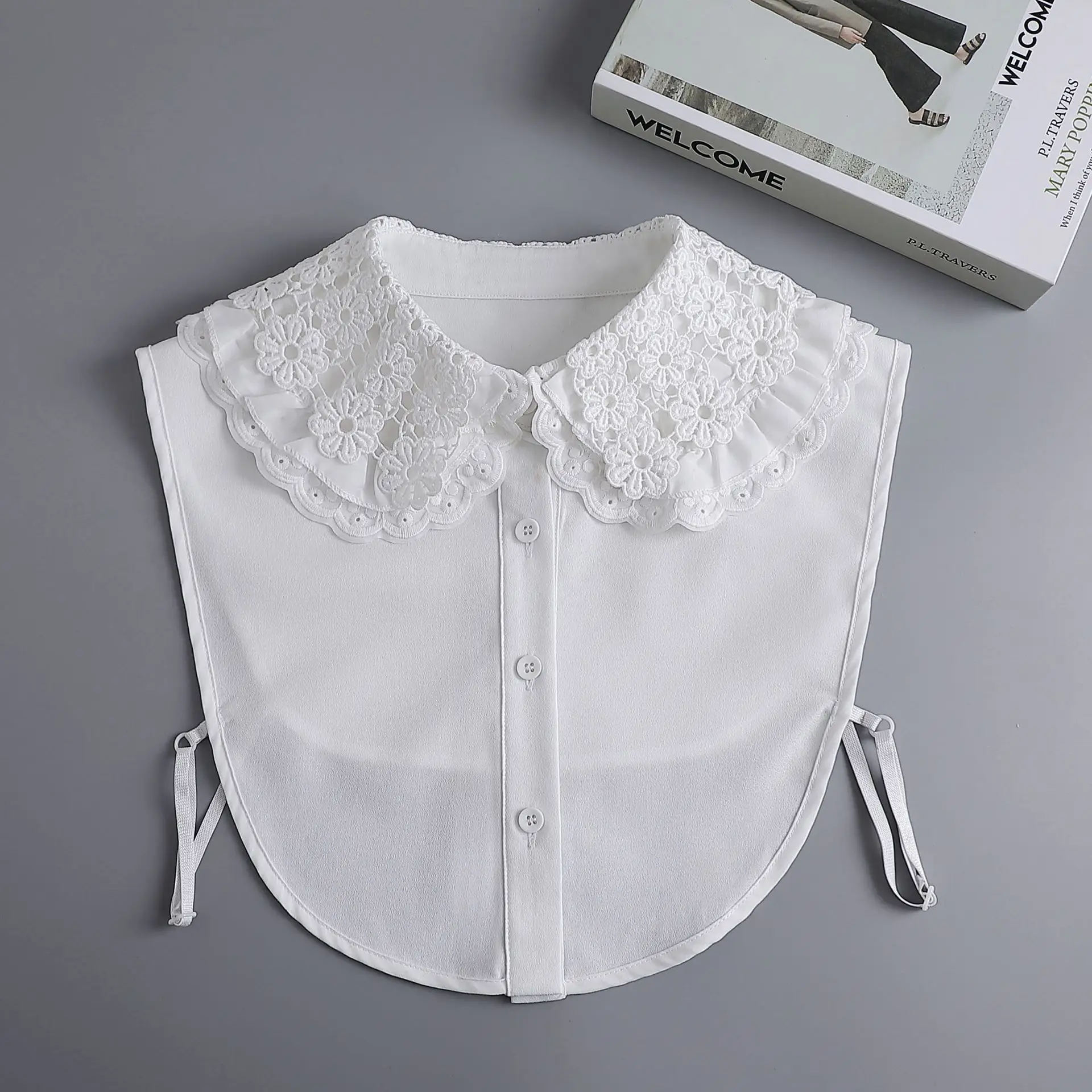 

Big Lapel Fake Collars for Womens Shirt Floral Lace False Collars Button Down Detachable Half Shirt Collar Clothes Accessories