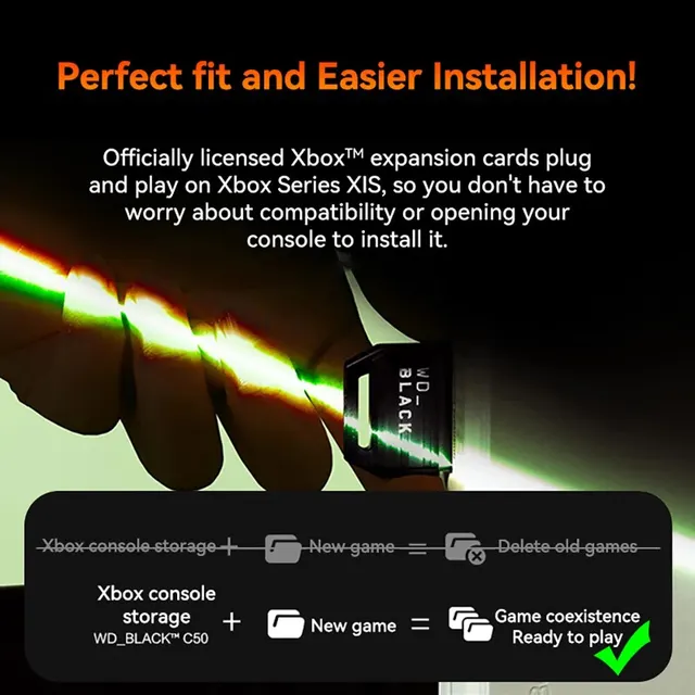 Xbox 시리즈 X|S를 위한 웨스턴 디지털 WD 블랙 C50 확장 카드: 게임 경험 업그레이드