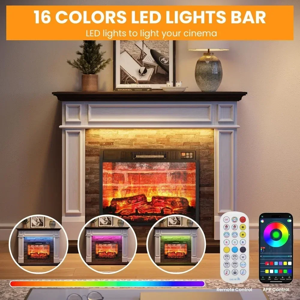 Portable Freestanding Wood Stove Heater, Realistic 3D Dancing Flame Effect and Stacked Stone Surround. 2