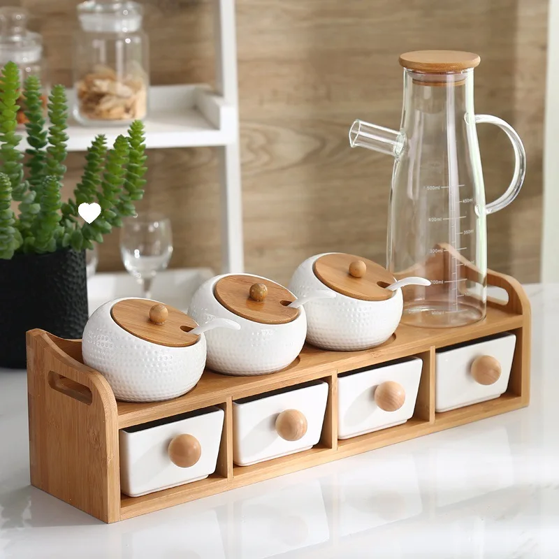Seasoning Box Chili Jar With Lid Seasoning Bottle Jar Set Box Ceramic Salt Household Kitchen Supplies Storage Tank