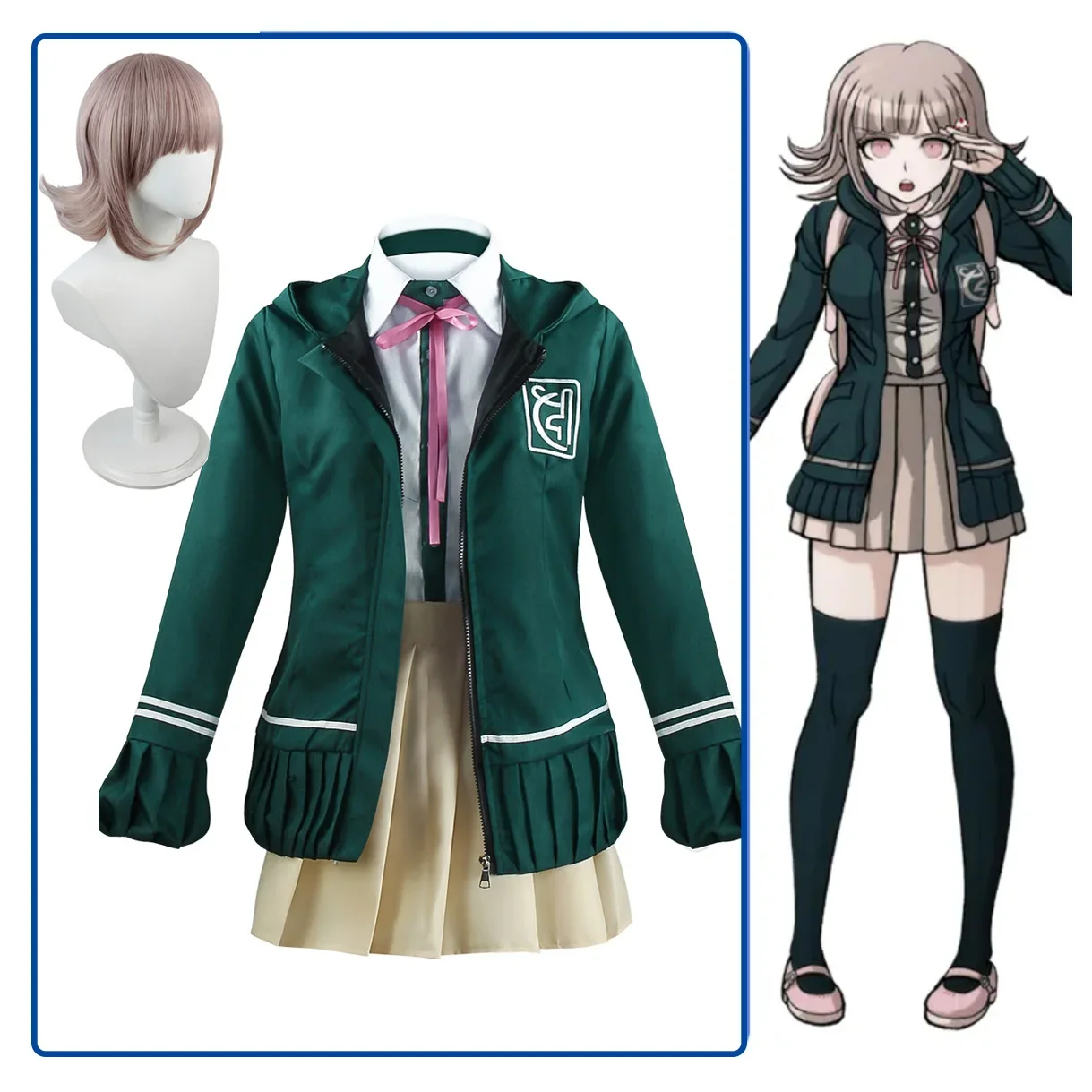 

Nanami ChiaKi Cosplay Costume Anime Danganronpa V2 High School Students Uniform Long-sleeved Jacket Halloween Costume for Girls