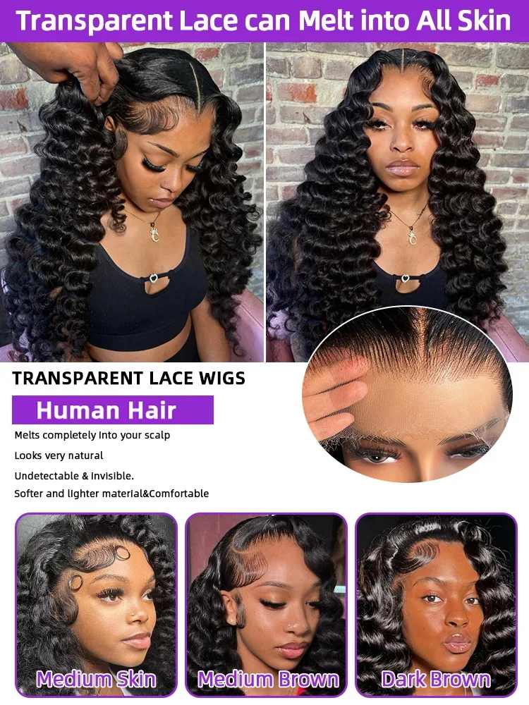 100% Human Hair Brazilian Deep Wave 300% Density 40 Inch Wigs Loose Water Wave Lace Front Wig 4x4 13x6 HD Lace Human Hair Wig 5