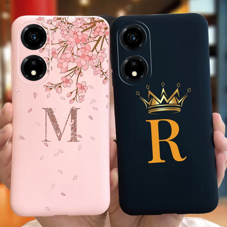 Fashion Crown Sakura Initial Letter Phone Bumper - Soft Silicon Back Cover