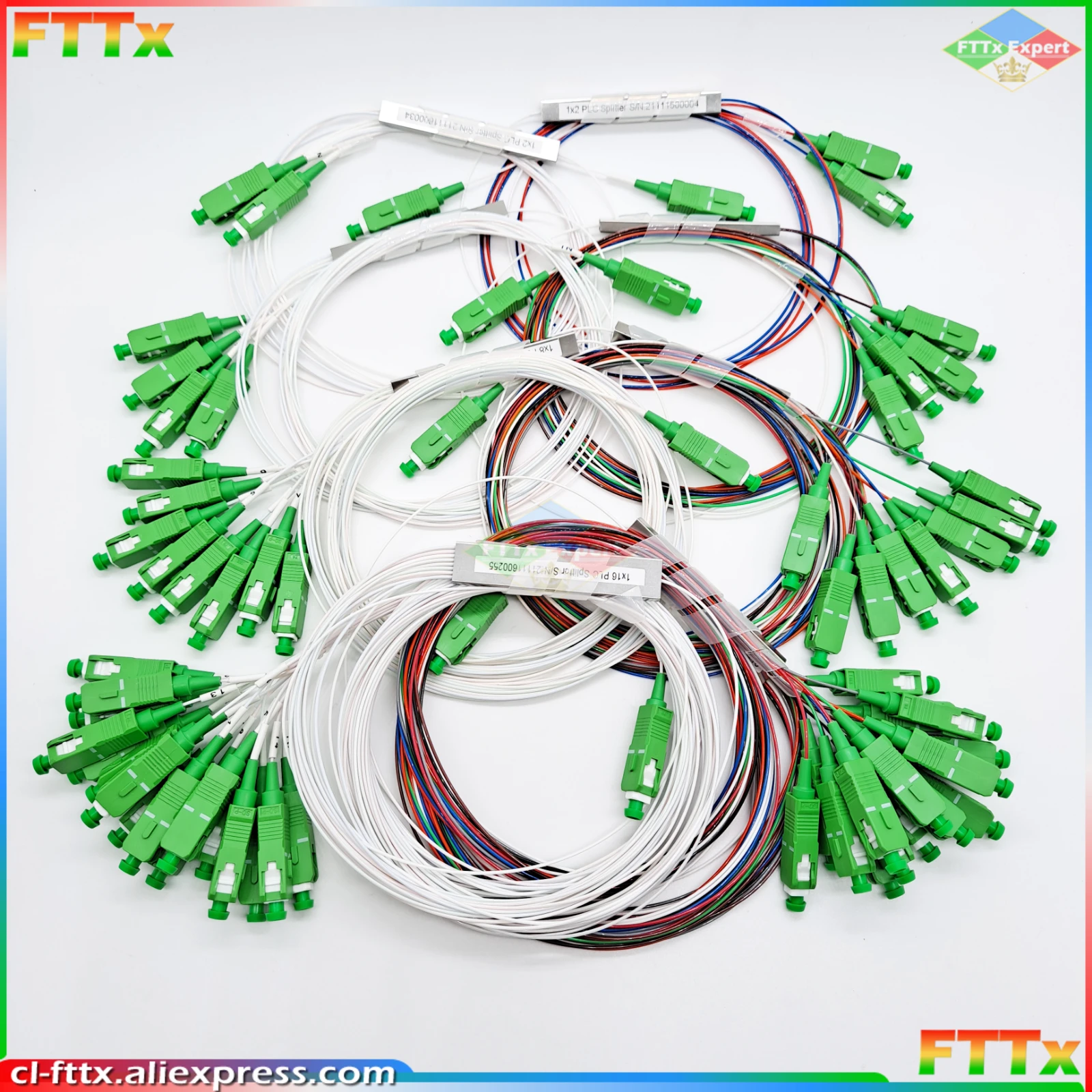 10PCS/Lot FTTH PLC Splitter 1X16 SC/APC SM 0.9mm G657A1 1m PVC Fiber Optic Splitter