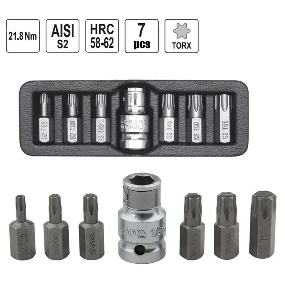 Typ 7 teile/satz 3/8 "Zoll 10mm Schraubendreher Bit Set mit 1/2" Umwandlung Hülse für Spline Torx Hex RIBE L30mm S2 2025 Neue