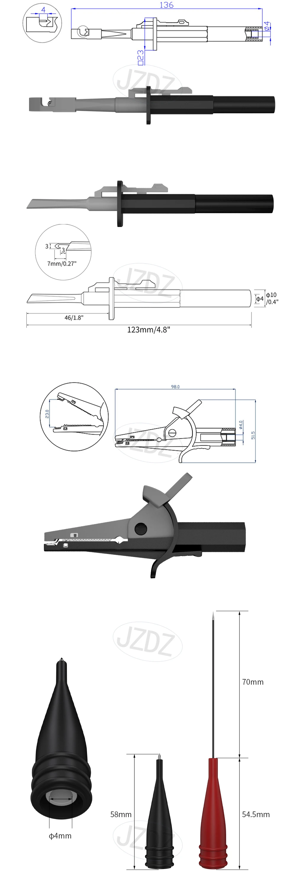 Jzdz Multimeter-Testleitungen Kit digitale elektrische Tests onden mit Krokodil klemmen Punktion draht-Piercing-Testclip jt0090 – Detail 3