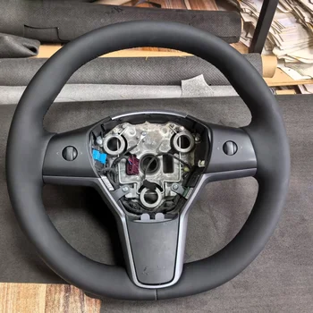 Coprivolante cucito a mano per Tesla Model 3 Model Y, antiscivolo, traspirante, in microfibra, accessori per interni auto
