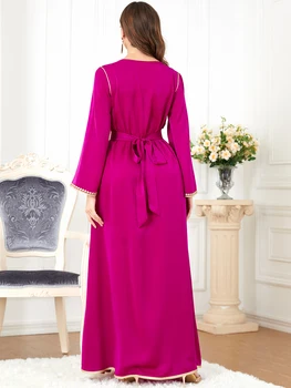 BNSQ 3300 2023 Spring New Ribbon Splicing Solid Color Muslim Women s Dress Fashionable and