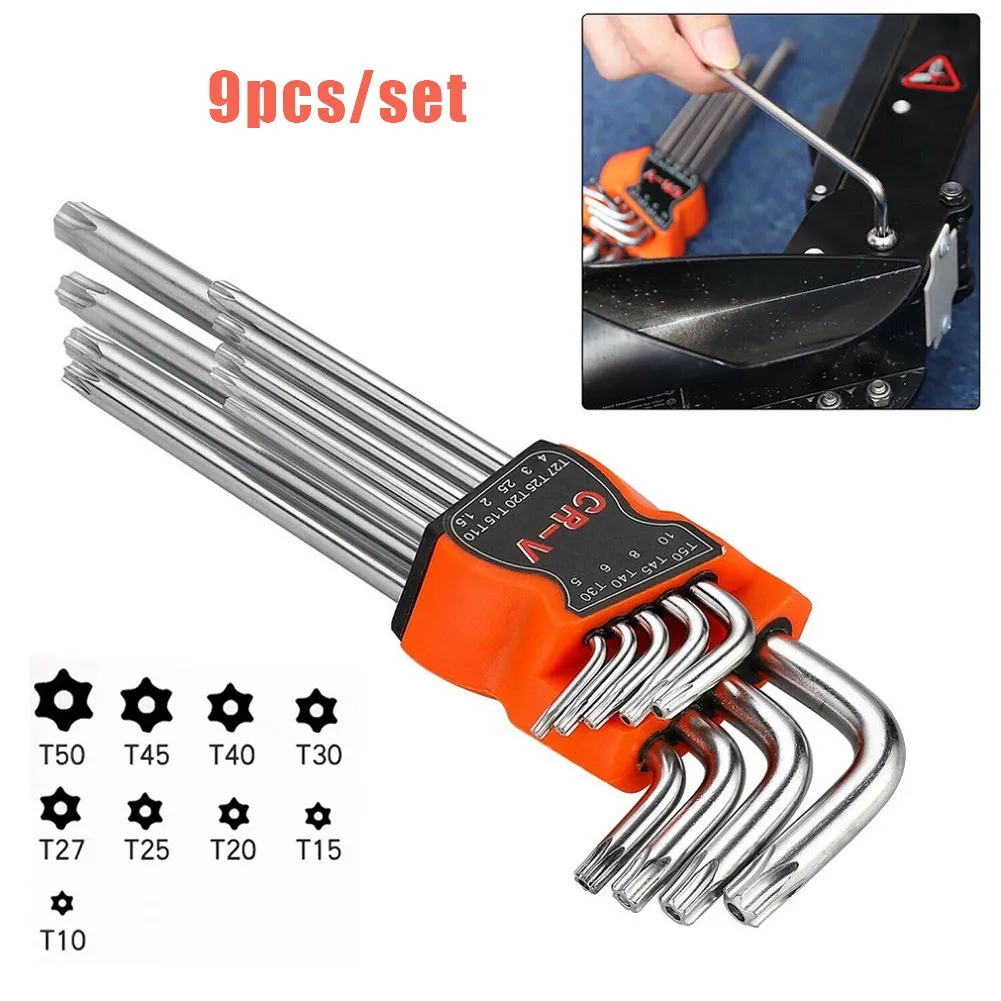 Juego de llaves hexagonales de destornillador de doble punta tipo L, llave Torx de 9 tamaños para herramientas manuales de reparación mecánica automática, 9 Uds.