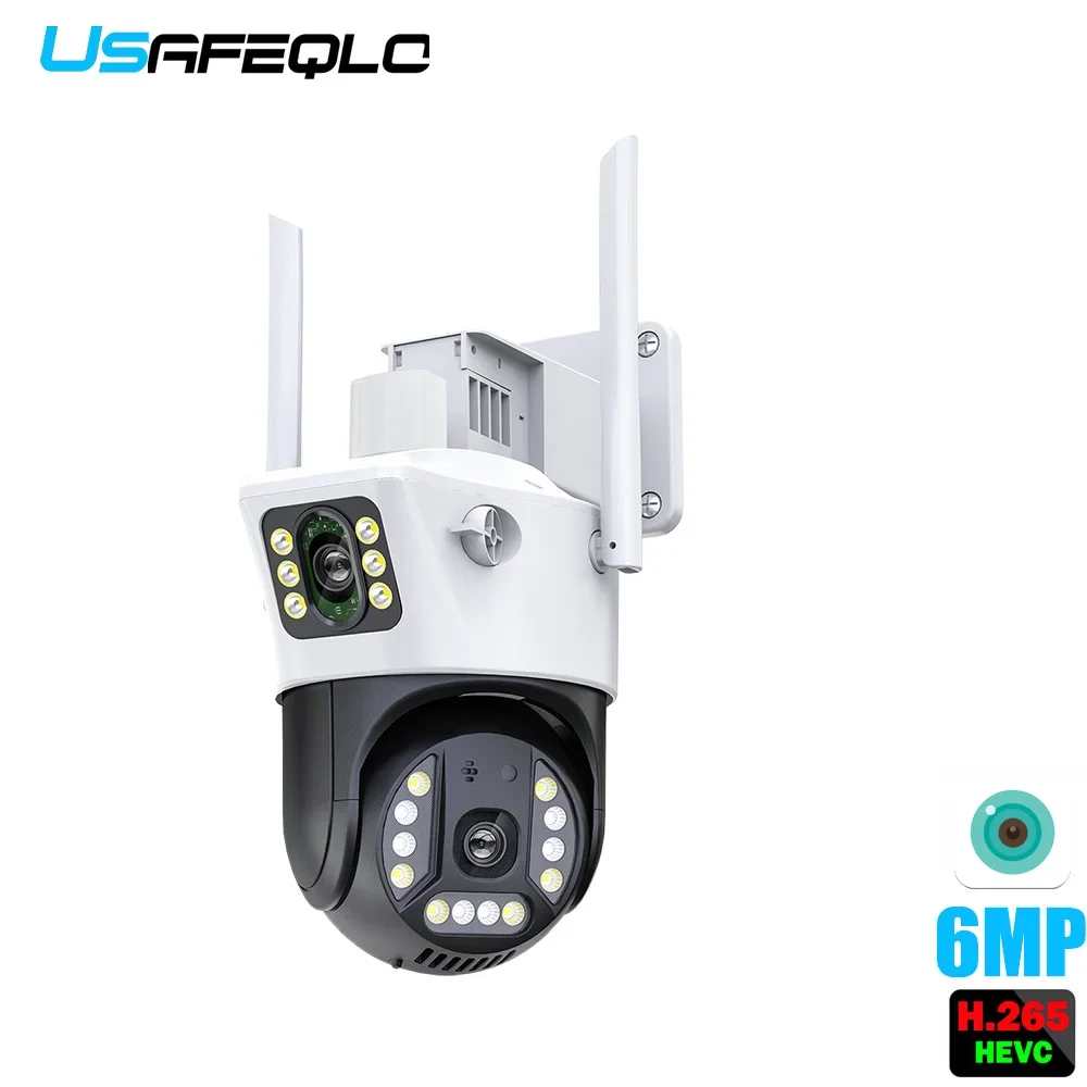 Telecamera Di Sorveglianza Wireless A Doppio Schermo Da 6Mp Telecamera Ip Wifi Di Sicurezza Telecamera Di Sorveglianza Stradale Cctv Con Allarmi Led A