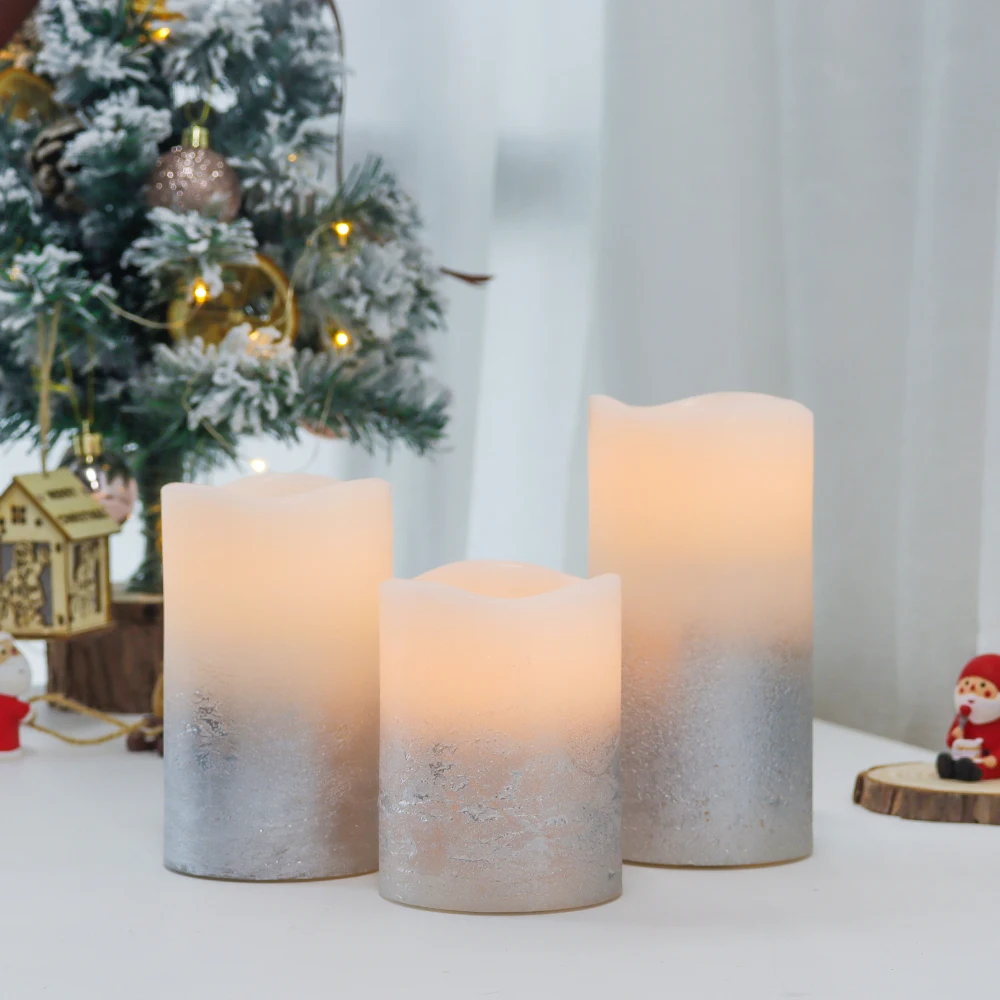 

3Pcs Silver Real Wax Battery Powered Candle Wave Edge Flameless Candles Flashing Electric Candles with 6-Hour Timer Home Decor