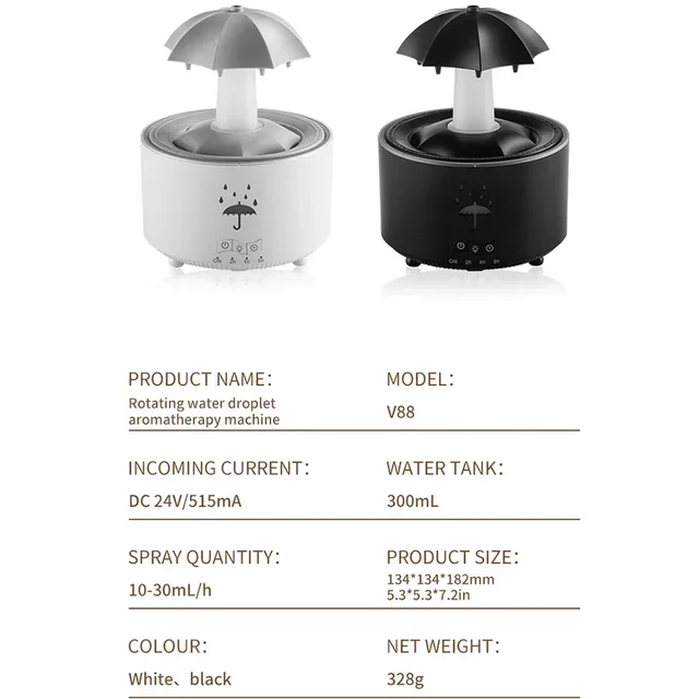 Youpin Creative Umbrella Water Drop Air Humidifier with Colorful Light Raindrop Aroma Essential Oil Diffuser Aromatherapy 6